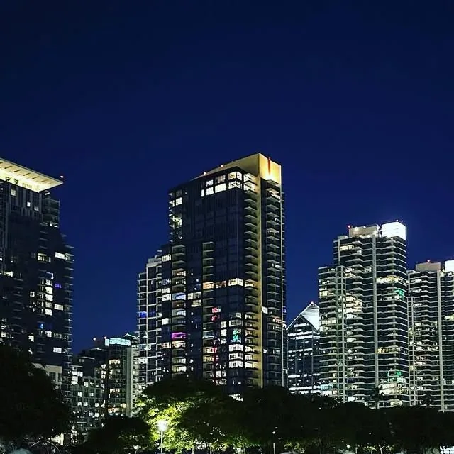 The downtown San Diego skyline at night seen from Waterfront Park